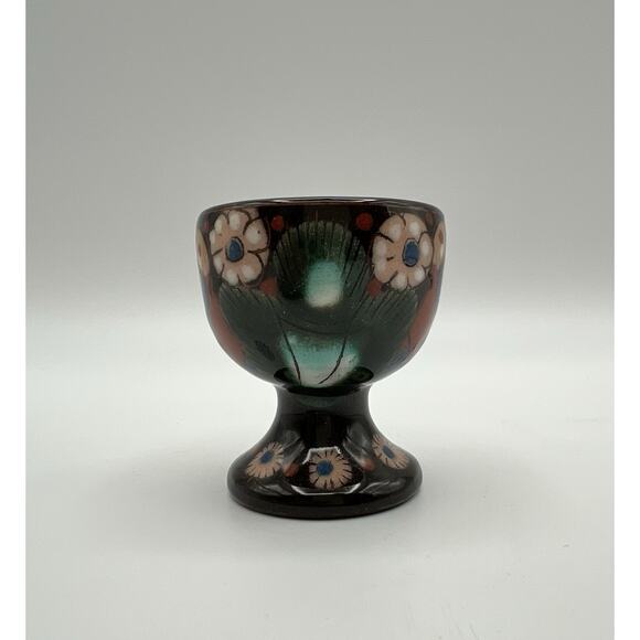 Thun Thoune Swiss Art Pottery Brown Glazed Egg Cup with Chrutmuster Owl Signed - Picture 5 of 7